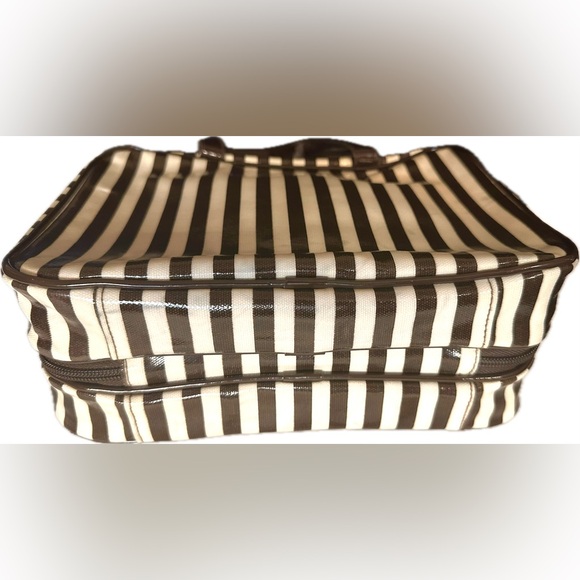 Vintage signature Henri Bendel Brown & White Striped Hanging Toiletry Bag - Picture 2 of 8